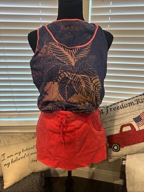 Lucky Brand Navy Tropical Leaf Tank with Coral Trim and skirt